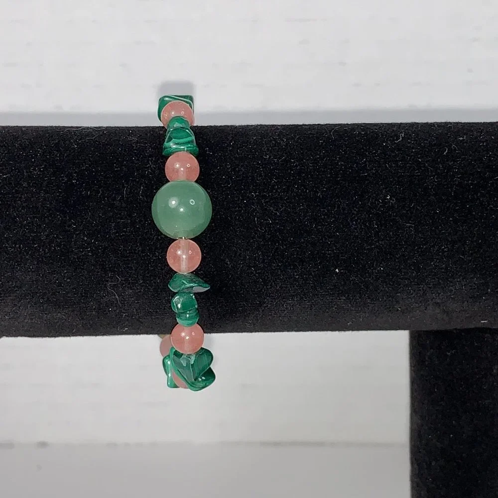 6 1/4 Malachite and Cherry Quartz Bracelet